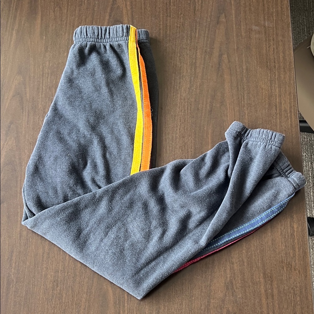 Aviator Nation Kids Rainbow-Stripe Sweatpants in Heather Navy - Sz 12 - Picture 2 of 8